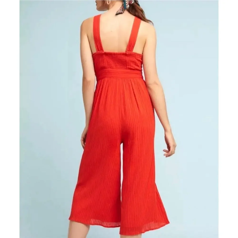 Maeve Anthropologie | Size 10 Proust Wide-Leg Twist Top Halter Jumpsuit Orange